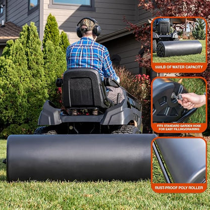 Agri-Fab 18 in x 48 in Tow Behind Poly Lawn Roller for Lawn and Garden Tractors, 550 lb Water Capacity, Made in USA