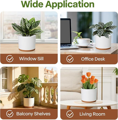 GARDIFE 10/9/8 Inch Modern Cylinder Planter, Plant Pots for Indoor Outdoor Plants, Flower Pots with Drainage Holes and Saucers for Garden Succulent Nursery House Plants (White-Brown)