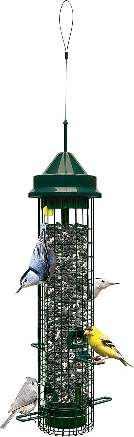 Squirrel Buster Classic Squirrel-proof Bird Feeder w/4 Feeding Ports, 2.4-pound Seed Capacity | Weight-Activated Shroud Blocks Squirrels, 4 Feeding Ports, 2.4 Lb Seed Capacity, 32 Height, Tool-Free Disassembly