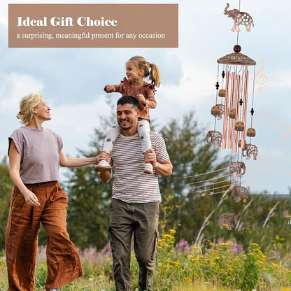 Elephant Wind Chimes for Outside, Elephant Gifts for Women/Mom/Grandma Birthday Gifts,Memorial Gift,Soothing Bass Tones Outdoor Metal WindChimes for Home, Lawn, Porch, Patio, Garden,Yard Decor(35")