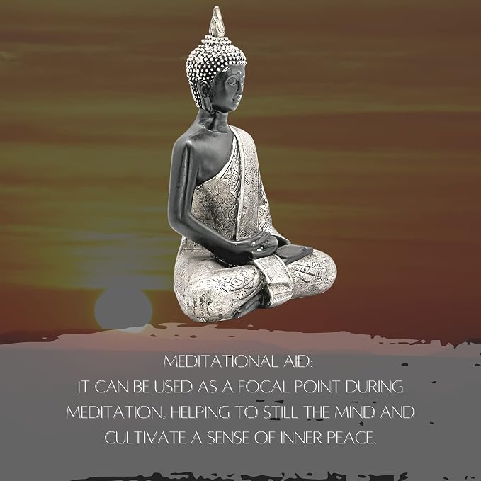 Bellaa Buddha Statue Zen Home Decor Mindfulness Meditation Sculpture Peace Harmony Dhyana Mudra Sitting Blessing Altar Figurine Black 23293
