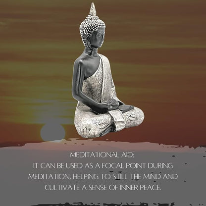 Bellaa Buddha Statue Zen Home Decor Mindfulness Meditation Sculpture Peace Harmony Dhyana Mudra Sitting Blessing Altar Figurine Black 23293