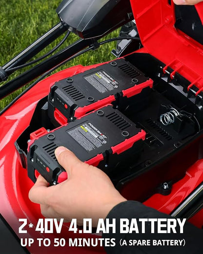 PowerSmart 40V 21" Cordless Electric Lawn Mower Brushless Motor, Mulch/Bag/Rear Discharge, 6-Position Height Adjust (1.5"–3.9"), Folds Flat, 2×4.0Ah Batteries & Charger Included,Up to 1/4 Acre