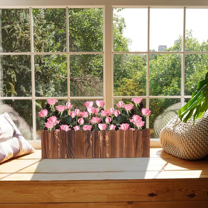 DOITOOL Wooden Picket Fence Planter Box 19.29X5.11X3.54In Window Flower Box for Home Garden Wedding Party Office Decor with Foam Inserts DIY Plant Basket Container