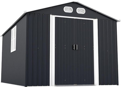 YOPTO 8x12 FT Outdoor Storage Shed, Metal Garden Shed with Window, Lockable Door & Sloped Roof, Large Waterproof Utility Tool Shed for Backyard, Garden, Patio, Lawn, Dark Gray
