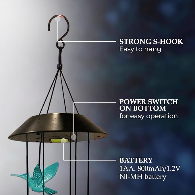 Upblend Outdoors Hummingbird Solar Hanging Decoration for Outside – Color Changing LED Decoration for Outside, Solar Decor Outdoor Waterproof – Hummingbird, Light Blue