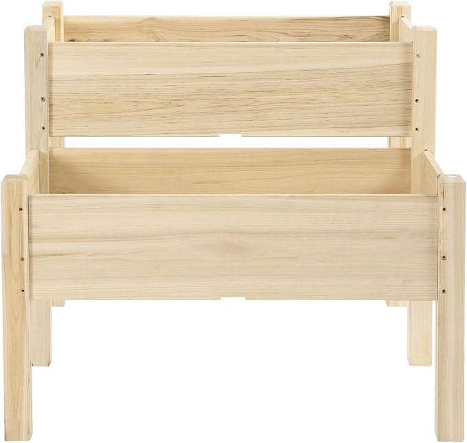 Outsunny 34"x34"x28" Raised Garden Bed, 2-Tier Elevated Wood Planter Box for Backyard, Patio to Grow Vegetables, Herbs, and Flowers, Natural