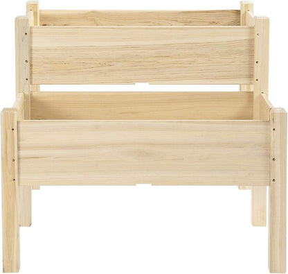 Outsunny 34"x34"x28" Raised Garden Bed, 2-Tier Elevated Wood Planter Box for Backyard, Patio to Grow Vegetables, Herbs, and Flowers, Natural