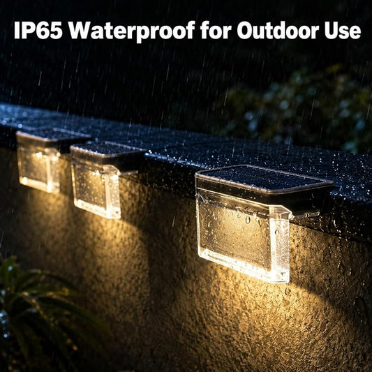 Qualdout Solar Deck Lights 8 Pack, IP65 Waterproof Solar Step Lights Outdoor, Warm White Solar Fence Lights with Crystal Acrylic Lens, Dusk to Dawn LED Lights for Stairs, Railing, Patio, Pool, Yard
