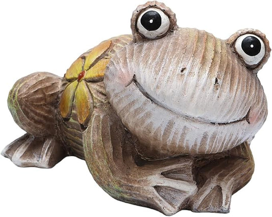 Artpaul Frog Statue for Garden Decor - Smiling Frog Sculpture with Yellow Flower Accents, Handcrafted Outdoor Cute Frog Gift & Lawn Decor