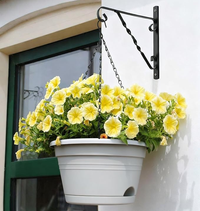 Nooulap 4 Pack Hanging Planters Outdoor, 10 Inch Hanging Plant Pot, Grey | Hanging Baskets for Plants, Outdoor Indoor Use, Place & Hanging Flowers Pots, with 40cm Chains, Home Garden Porch Decor