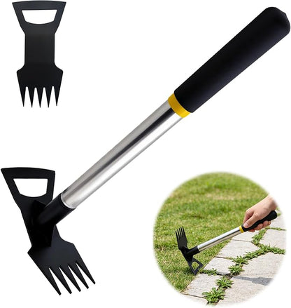 Weed Puller Tool, 2 in 1 Weeding Tools, Weed Pulling Tool, 15.7" Short Handle Weed Remover Tool, 5-Tine Garden Weed Rake, Gardening Hand Tools for Weeding in Flower Beds, Courtyards & Narrow Gaps