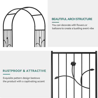 86" H Black Metal Arched Garden Arbor for Climbing Plants | Wedding Archway for Outdoor Ceremonies and Garden Decor, Ideal for Backyard, Lawn, Patio, or Pathway