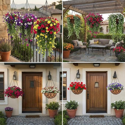 Kingbuy 12 Inch Metal Hanging Planter Basket 2 Pack - with Coconut Fiber Liners, Rustproof 3-Chain System, Quick Drainage for Indoor/Outdoor Window Balcony Patio, Weather-Resistant Coating