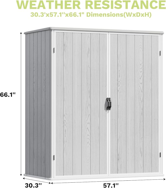 Devoko 5x3 Resin Outdoor Storage Shed with Floor, Waterproof Plastic Outdoor Tool Cabinet with Lockable Doors for Lawn Backyard Garden, Light Gray