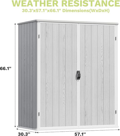 Devoko 5x3 Resin Outdoor Storage Shed with Floor, Waterproof Plastic Outdoor Tool Cabinet with Lockable Doors for Lawn Backyard Garden, Light Gray