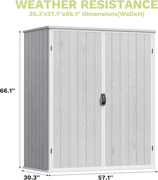 Devoko 5x3 Resin Outdoor Storage Shed with Floor, Waterproof Plastic Outdoor Tool Cabinet with Lockable Doors for Lawn Backyard Garden, Light Gray
