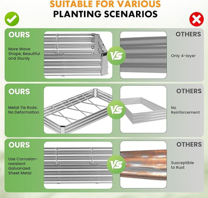 DUMOS Galvanized Raised Garden Bed Outdoor, 8x4x1ft 2 Pack Raised Metal Planter Box, Rust-Resistant Steel Garden Planter, Rectangular Gardening Flower Bed for Vegetables Flowers Herbs, Open Bottom