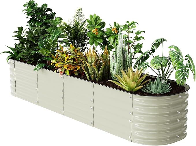 Raised Garden Bed Kit 8×2×1.4 FT Magnesium-Aluminum-Zinc Stainless Steel Metal Planter Box for Planting Outdoor Plants Vegetables(Cream White)