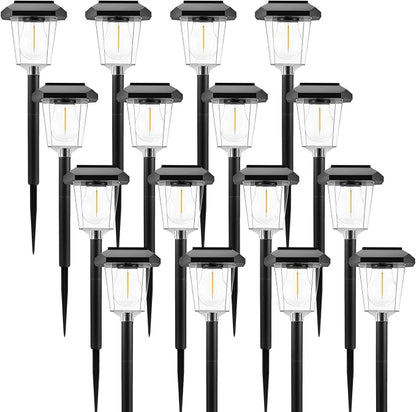 16Pack Solar Pathway Lights Outdoor, Warm White LED Waterproof Solar Lights | Garden Light Solar Powered, Long Lasting, Auto On/Off, 3000K, Stake Landscape Lighting for Outside, Walkway, Lawn, Yard Decor