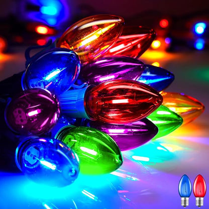 Vintage C9 LED Christmas Lights Outdoor, 100 Ft C9 String with 100 Shatterproof Colorful Bulbs, Waterproof Connectable Christmas Tree Lights for Roofline Holiday Garden Party Xmas Decorations