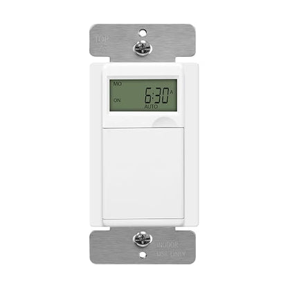 ENERLITES - HET01-C-W Programmable Digital Timer Switch for Lights, Fans, Motors, 7-Day18 ON/OFF Timer Settings, Single Pole, Neutral Wire Required, UL Listed, HET01-C, White