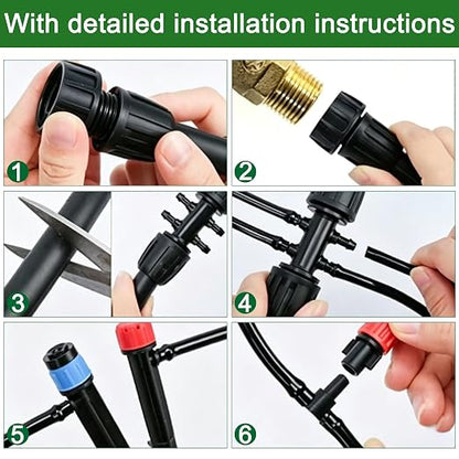 240FT Drip Irrigation System kit, Upgrade Automatic Garden Watering Kit with 1/2 inch Main Tubing ＆1/4 inch Distribution Hose, Quick-Connect Drip Irrigation Kit for Raised Bed, Greenhouse, Lawn, Patio