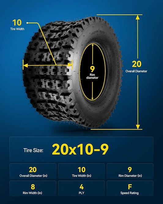 PHILTOP 20x10-9 ATV UTV Tires, 4-Ply Super Mud 20x10-9 ATV All-Terrain Tires for Riding Mowers, Golf Carts, Off-Road,1 Pcs,Tubeless (Z-104)