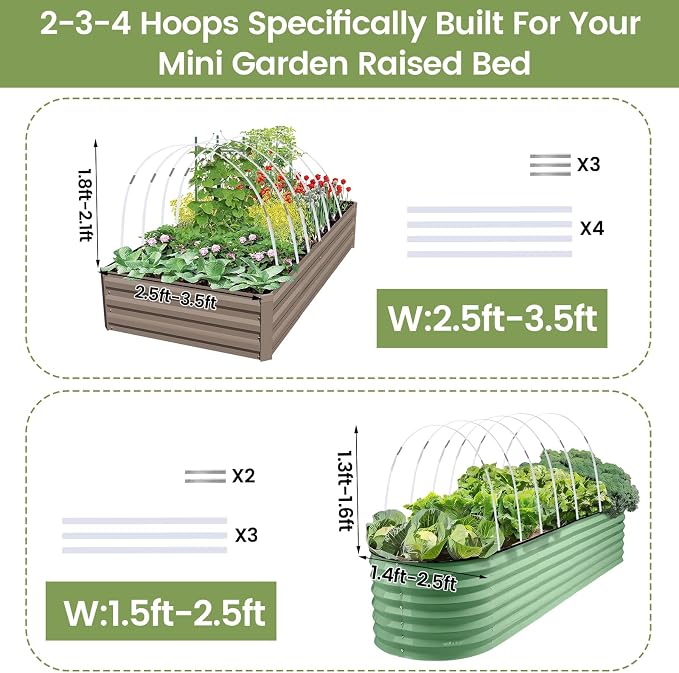Greenhouse Hoops 36pcs, Sunwuk Garden Hoops for 1-3.5ft Wide Raised Bed, 9 Sets of 5.6ft Long Super Bendable Fiberglass Support Hoops Frame, Mini Greenhouse Strip for Row Cover (S Size)
