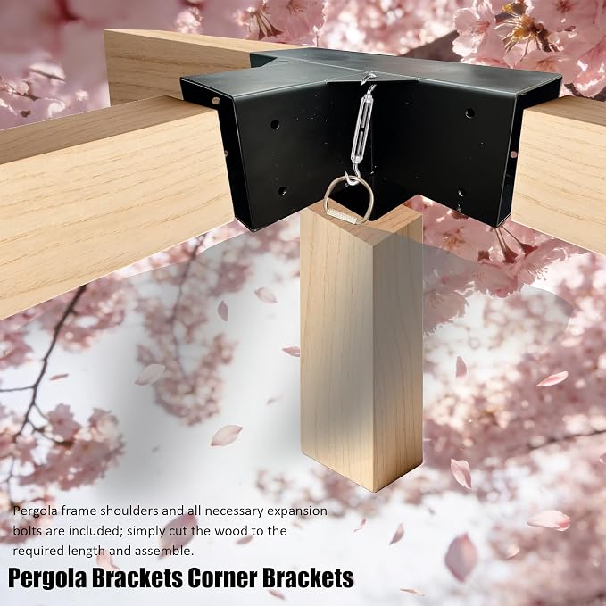2pc 4-Way Pergola Bracket Kit, Pergola Kits to Build Yourself | 4x4 Corner Brackets for Wood for Wood Beams, Corner Brackets for Do It Yourself Pergola Kits Outdoor Gazebo Patio Log Cabin