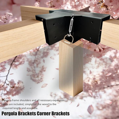 2pc 4-Way Pergola Bracket Kit, Pergola Kits to Build Yourself | 4x4 Corner Brackets for Wood for Wood Beams, Corner Brackets for Do It Yourself Pergola Kits Outdoor Gazebo Patio Log Cabin