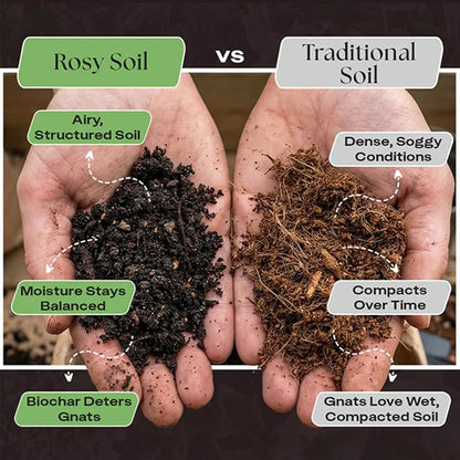 Rosy Garden Mix Biochar Potting Soil for Outdoor Plants, 8 Quart | Organic Garden Soil with Worm Castings for Vegetables, Herbs, and Flowers, Peat-free Outdoor Potting Mix, Made in USA