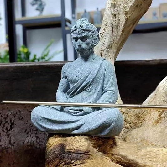 livelyfish Aquarium Sun Wukong Statue Monkey Kings Buddha Statues Zen Sandstone Figurines for Fish Tank Garden Aquarium Decor (A)
