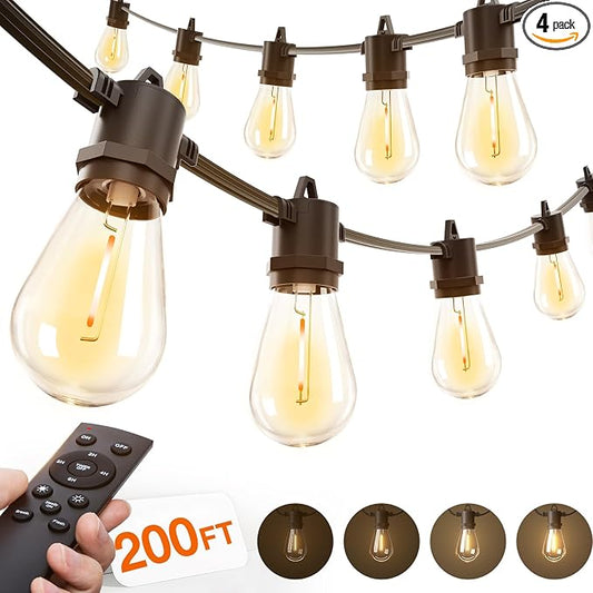 addlon 200FT LED Outdoor String Lights, Remote Dimmable Patio Lights with Timer & 3 Lighting Modes, 64 Shatterproof Edison Bulbs, Waterproof Connectable String Lights for Outside Backyard Porch Party
