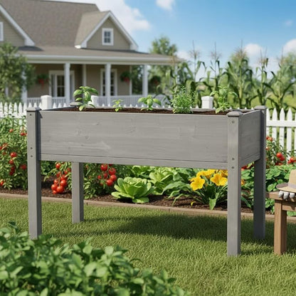 Raised Garden Bed with Legs Elevated Wooden Planter Box for Backyard Patio Balcony Deep Grow Box for Vegetables Flowers Fruits & Herbs (Grey, 48x24x30in)
