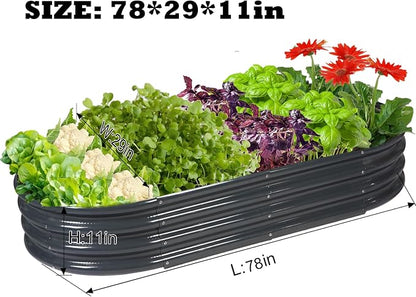 Rakukiri Raised Garden Bed GRS Certified Galvanized Planter Box Outdoor, 6.5ft Oval Rot-Resistant Metal Garden Bed Planter, Recycled Material Planter for Vegetables Flowers Herbs (Grey)
