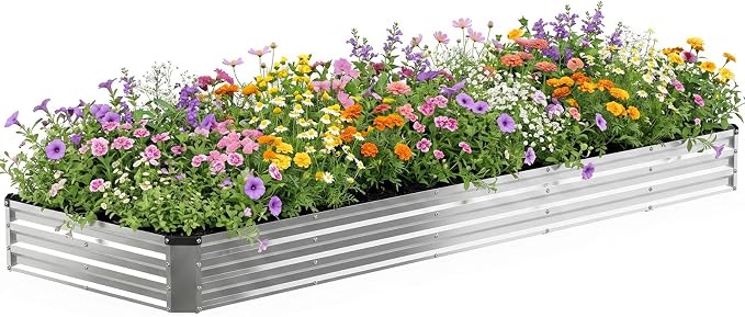 NEWBULIG Galvanized Raised Garden Bed Outdoor, 12x4x1ft Metal Planter Box for Gardening, Rust-Resistant Rectangular Raised Flower Bed for Vegetables Flowers Herbs, Open Bottom, Easy Assembly