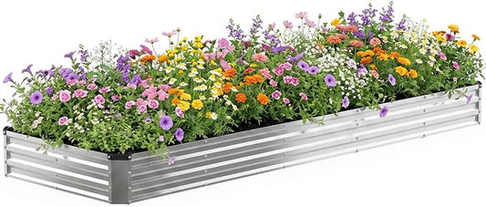 NEWBULIG Galvanized Raised Garden Bed Outdoor, 12x4x1ft Metal Planter Box for Gardening, Rust-Resistant Rectangular Raised Flower Bed for Vegetables Flowers Herbs, Open Bottom, Easy Assembly