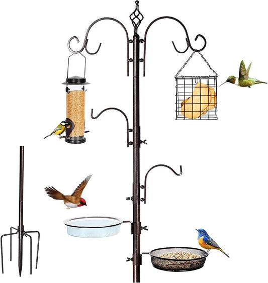 YINGYM Bird Feeding Station Kit, 87 Inches Bird Feeder Pole for Outside, Premium Feeder Stand Hanging Kit with Water Bowl, Mesh Tray and Metal Suet for Attracting Wild Birds