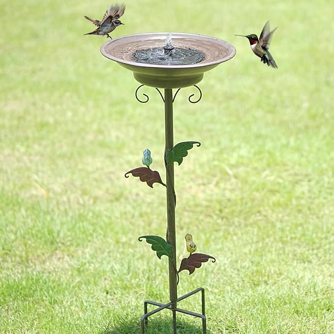 31”H Solar Bird Bath for Outside,Metal Bird Bath with Solar Fountain | Solar Fountain Bird Bath with Metal Stake,Solar Powered Bird Bath for Outdoor Garden Yard Decor