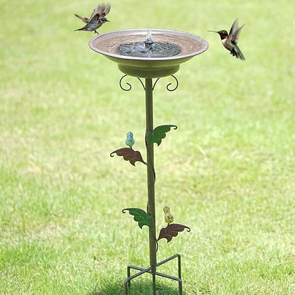 31”H Solar Bird Bath for Outside,Metal Bird Bath with Solar Fountain | Solar Fountain Bird Bath with Metal Stake,Solar Powered Bird Bath for Outdoor Garden Yard Decor
