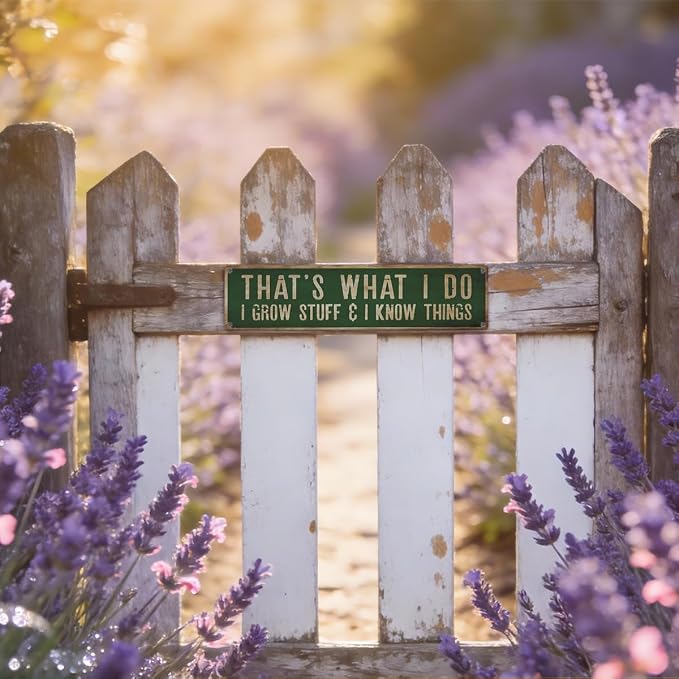 Garden Metal Tin Sign, Rustic Farmhouse Decor, That’s What I Do I Grow Stuff Sign, Funny Gardening Wall Art, for Yard Fence Door Porch, Indoor Outdoor Garden Decoration, 15.7 x 3.9 Inches