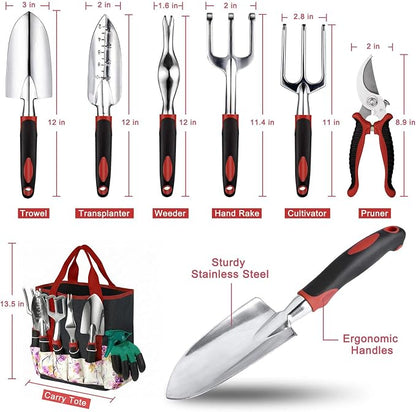 Garden Tools Set, 30 Piece Stainless Steel Gardening Kit with Vintage Floral Tote Bag, Non-Slip Ergonomic Rubber Handle, Ideal Gift for Women & Beginners, for Succulent, Home Garden, Mothers Day Gifts