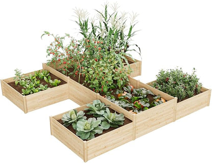 SPECRAFT H-Shaped Raised Garden Bed, 12x12x2 ft, Double-Layer Wooden Planter Box for Outdoor Patio Garden，180 cu. ft Capacity