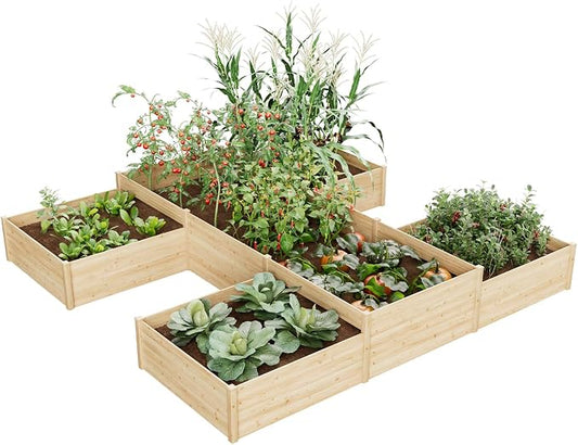 AMERLIFE Raised Garden Bed – 12x12x2 ft H-Shaped Wooden Planter Box, 180 Cu. Ft Capacity, Double-Layer Design for Outdoor Patio, Yard, and Garden Use