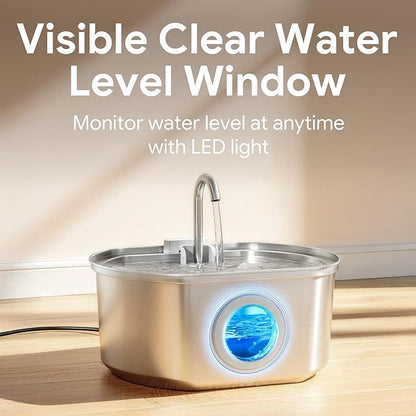 Cat Water Fountain Stainless Steel: 108oz/3.2L Cat Fountain for Drinking | Pet Water Fountain Inside - Automatic Dog Watering Dispenser Bowl - Pet Feeding & Watering Supplies - Water Level Window