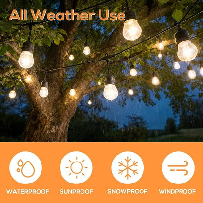 SUNTHIN 105FT Outdoor String Light with 34 1W LED Shatterproof Filament Bulb for Patio Lights, Backyard, Porch, Party Lights