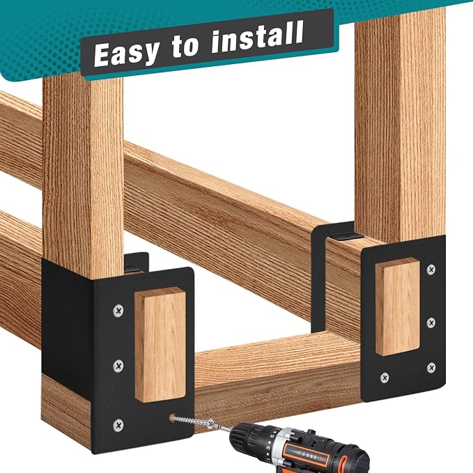 Firewood Log Storage Rack Bracket 4 Pack,Fireplace Wood Storage Holder,Indoor Outdoor Adjustable Heavy Duty Powder Coated Steel Holder with Wood Screws