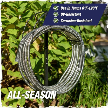 RUGGED RHINO Metal Garden Hose with Spray Nozzle, 75FT, 304 Stainless Steel, 750 PSI Burst Strength, Heavy Duty Flexible Water Hose, Kink Resistant, Leakproof for Yard, Lawn and Outdoor Use, Silver