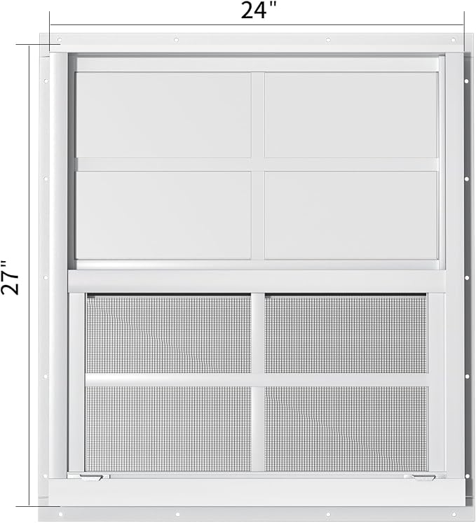 2 Pack Shed Windows - 24" W x 27" H Flush Mount, White Household Windows for Small Playhouses, Barns, Chicken Coops